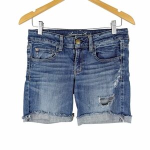 American Eagle AE Hipster Denim Blue Jean Distressed Shorts Size 6